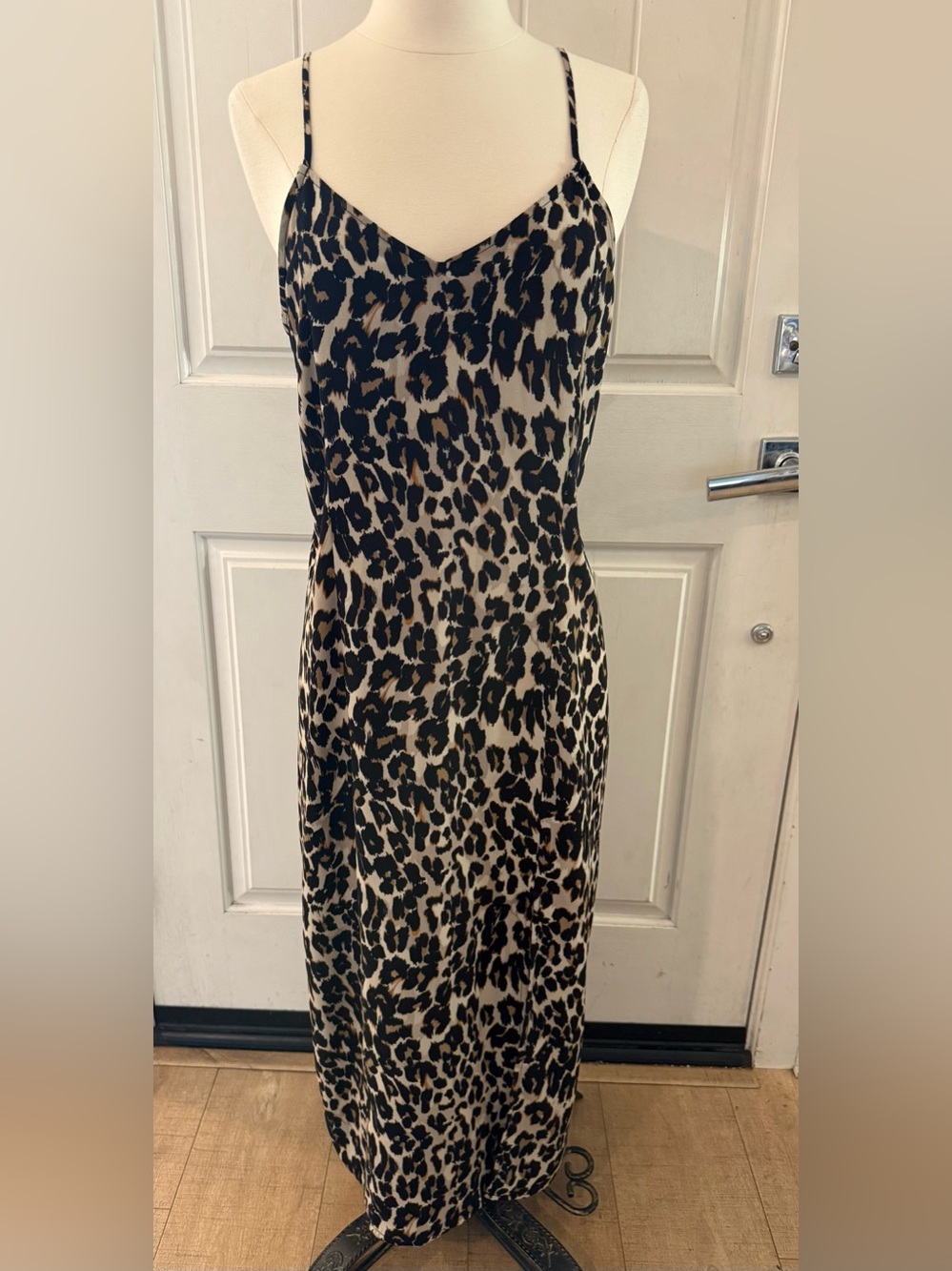 BP Nordstrom Leopard Midi Slip Dress M Side Slit Animal Print Y2K Retro Chic
